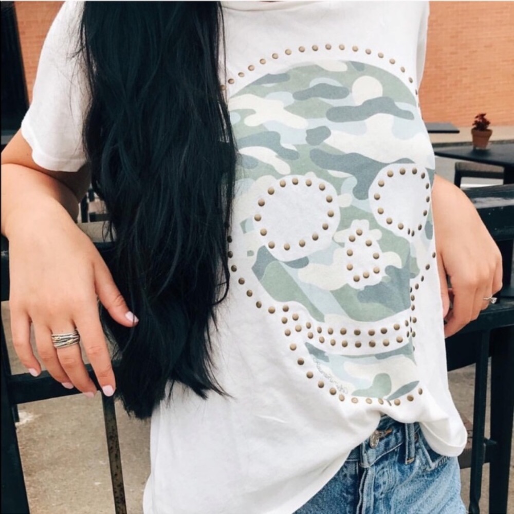 Lauren Moshi Camo Skull Stud Tee